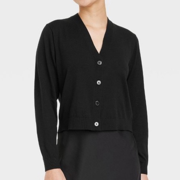 A New Day Black Button Front Cardigan L - Picture 1 of 3